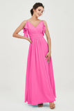 Women's Chiffon Bridesmaid Dresses Ruched Formal Evening Party Gowns Ankle Length