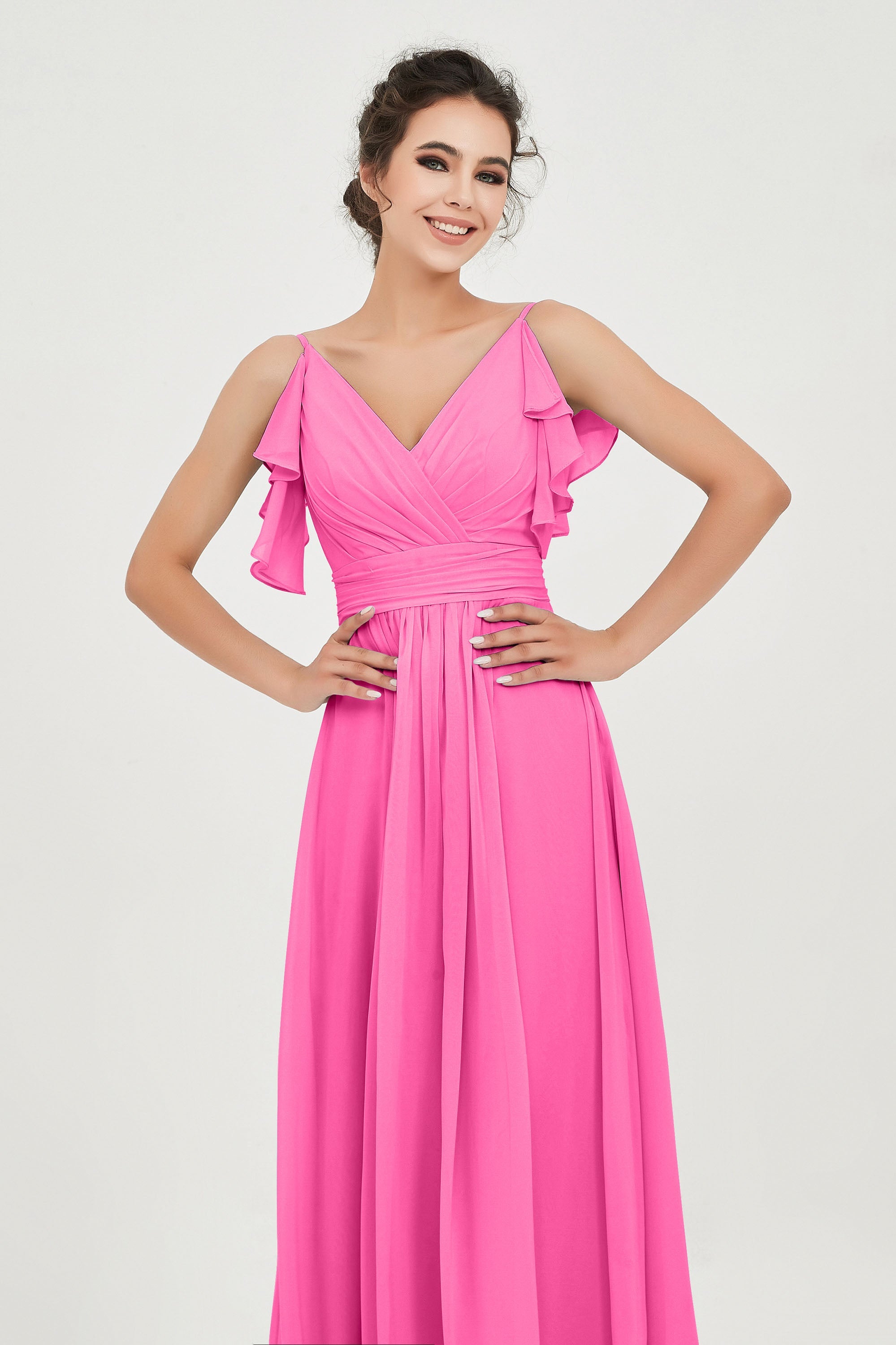 Women's Chiffon Bridesmaid Dresses Ruched Formal Evening Party Gowns Ankle Length
