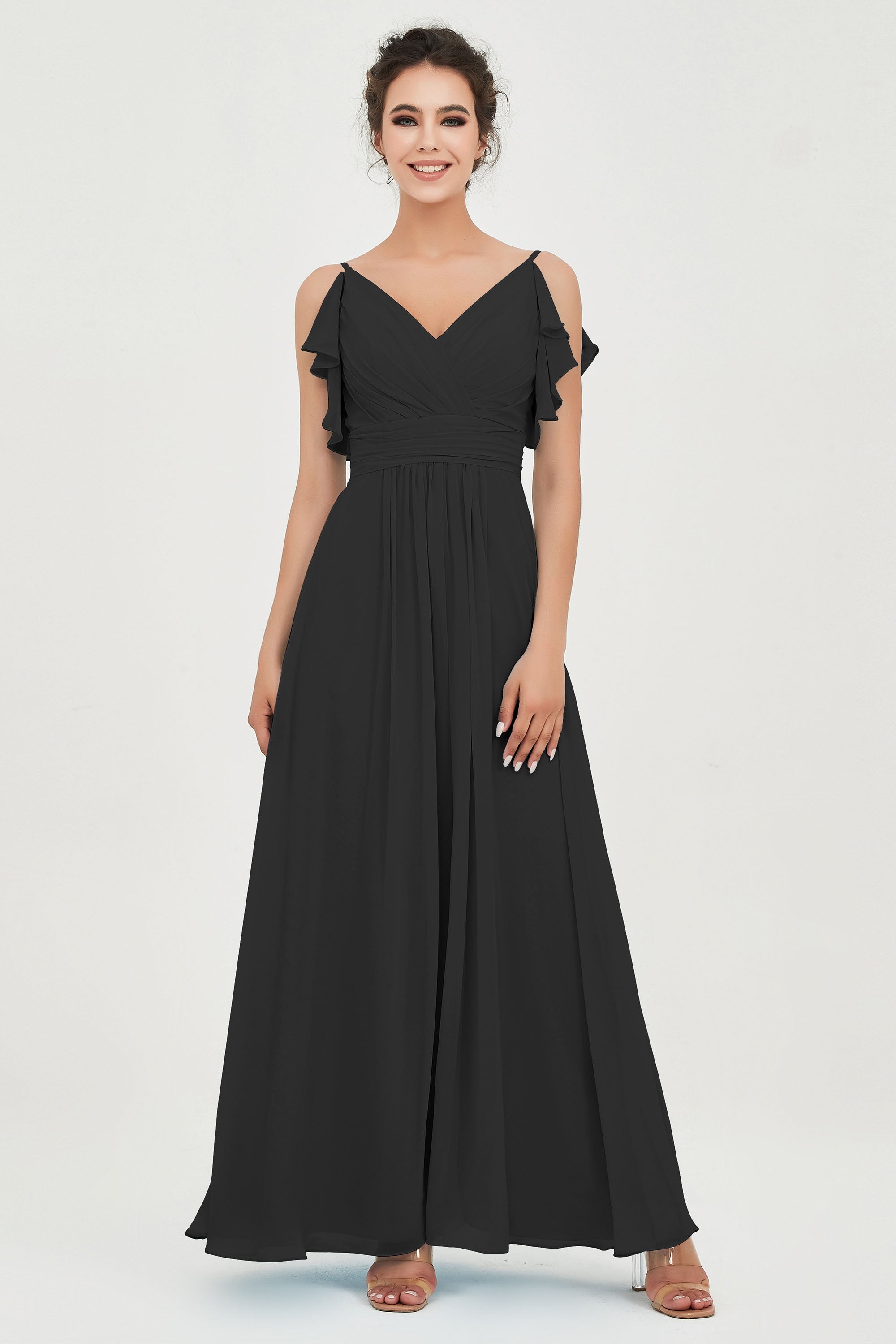 Women's Chiffon Bridesmaid Dresses Ruched Formal Evening Party Gowns Ankle Length