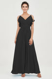 Women's Chiffon Bridesmaid Dresses Ruched Formal Evening Party Gowns Ankle Length