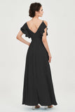 Women's Chiffon Bridesmaid Dresses Ruched Formal Evening Party Gowns Ankle Length