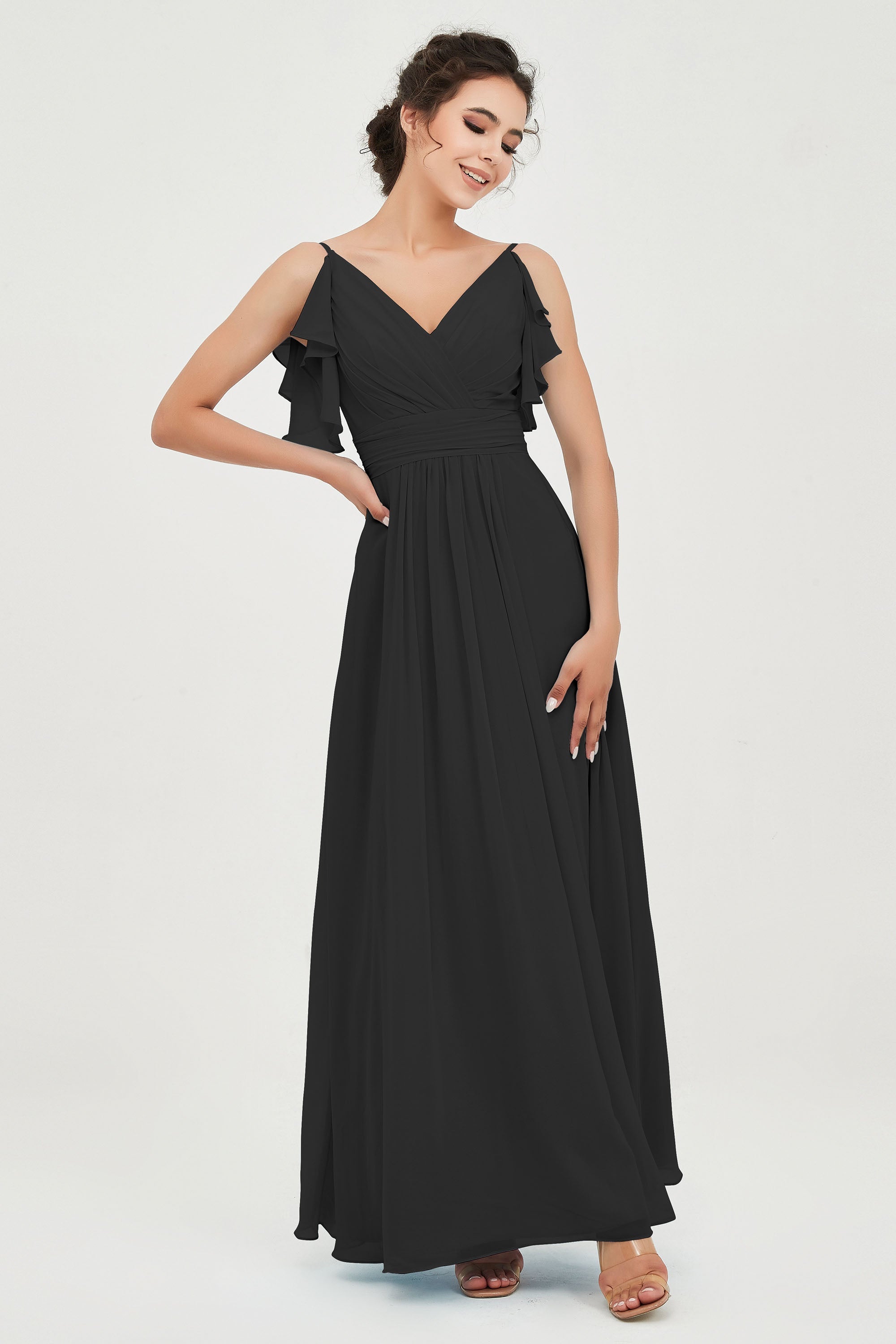 Women's Chiffon Bridesmaid Dresses Ruched Formal Evening Party Gowns Ankle Length