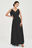 Women's Chiffon Bridesmaid Dresses Ruched Formal Evening Party Gowns Ankle Length