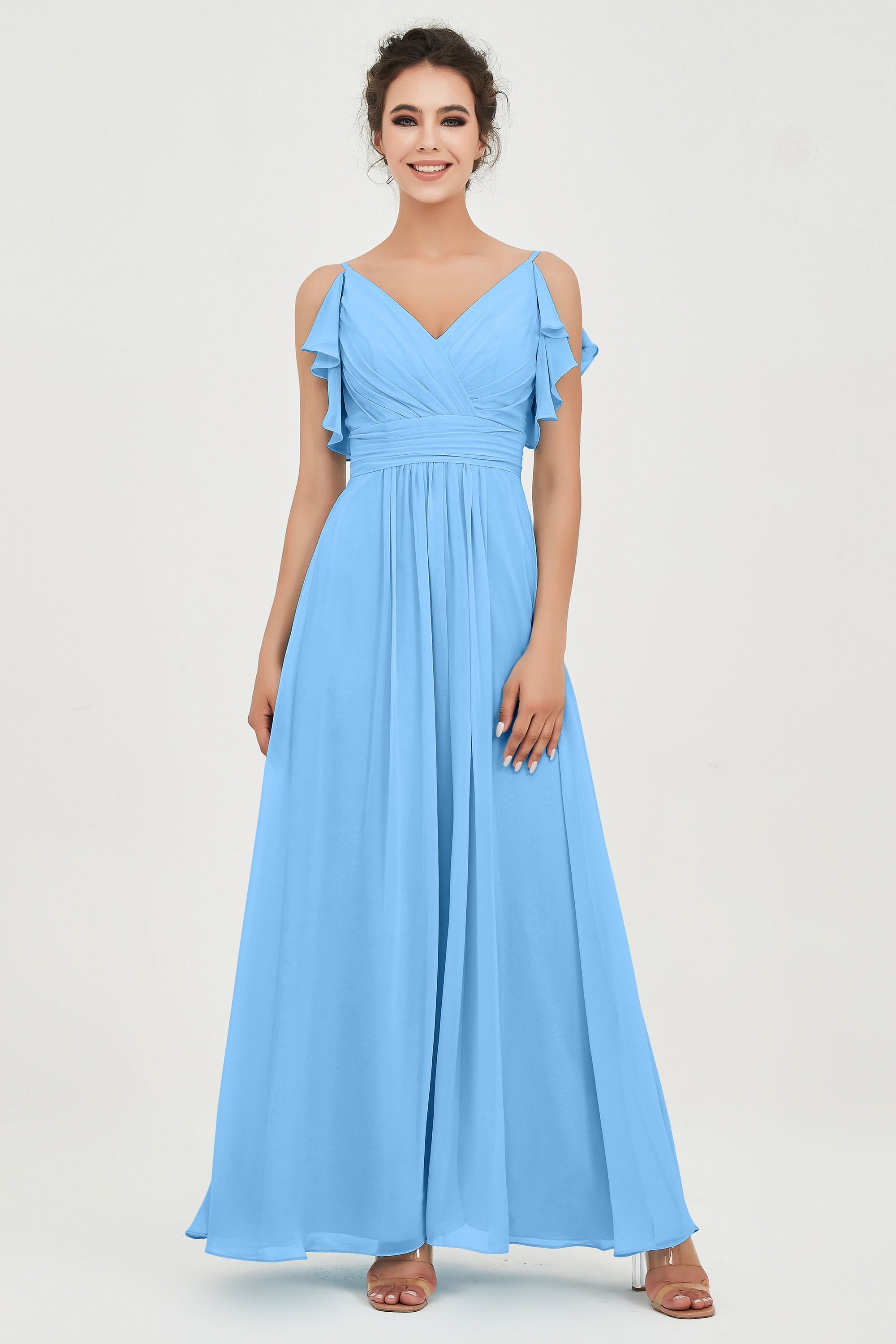 Women's Chiffon Bridesmaid Dresses Ruched Formal Evening Party Gowns Ankle Length