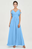 Women's Chiffon Bridesmaid Dresses Ruched Formal Evening Party Gowns Ankle Length