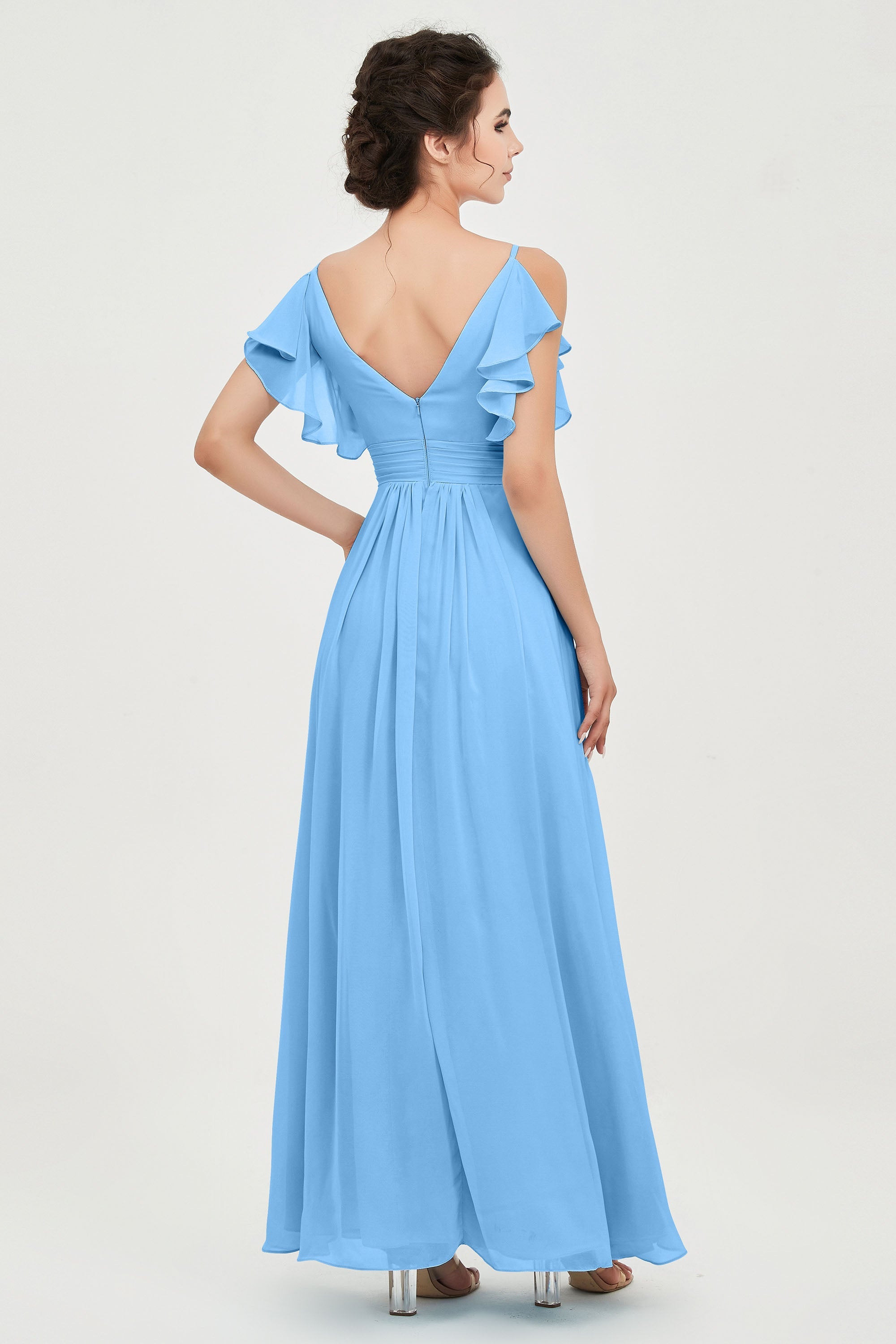Women's Chiffon Bridesmaid Dresses Ruched Formal Evening Party Gowns Ankle Length