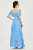 Women's Chiffon Bridesmaid Dresses Ruched Formal Evening Party Gowns Ankle Length