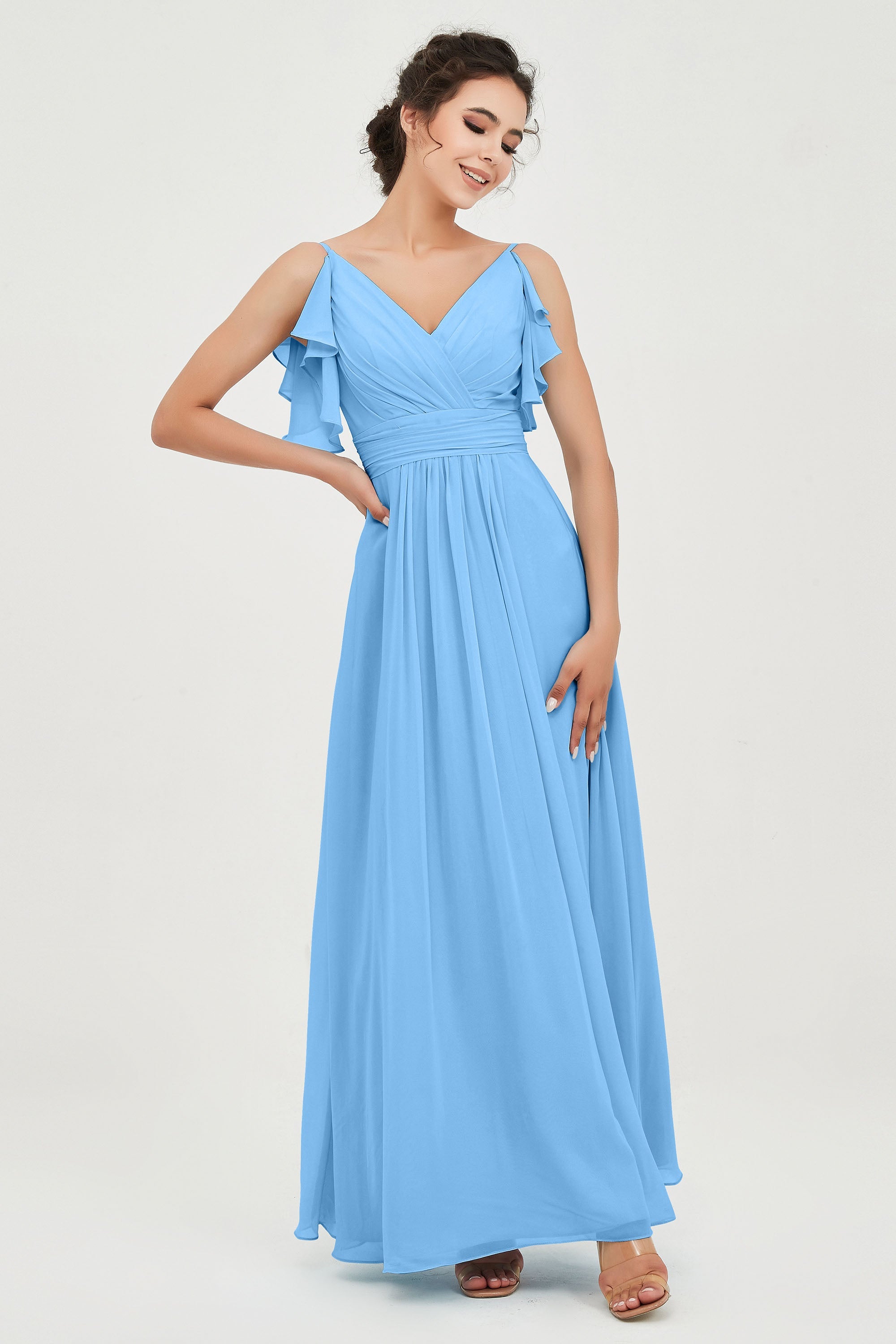 Women's Chiffon Bridesmaid Dresses Ruched Formal Evening Party Gowns Ankle Length