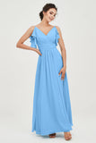 Women's Chiffon Bridesmaid Dresses Ruched Formal Evening Party Gowns Ankle Length