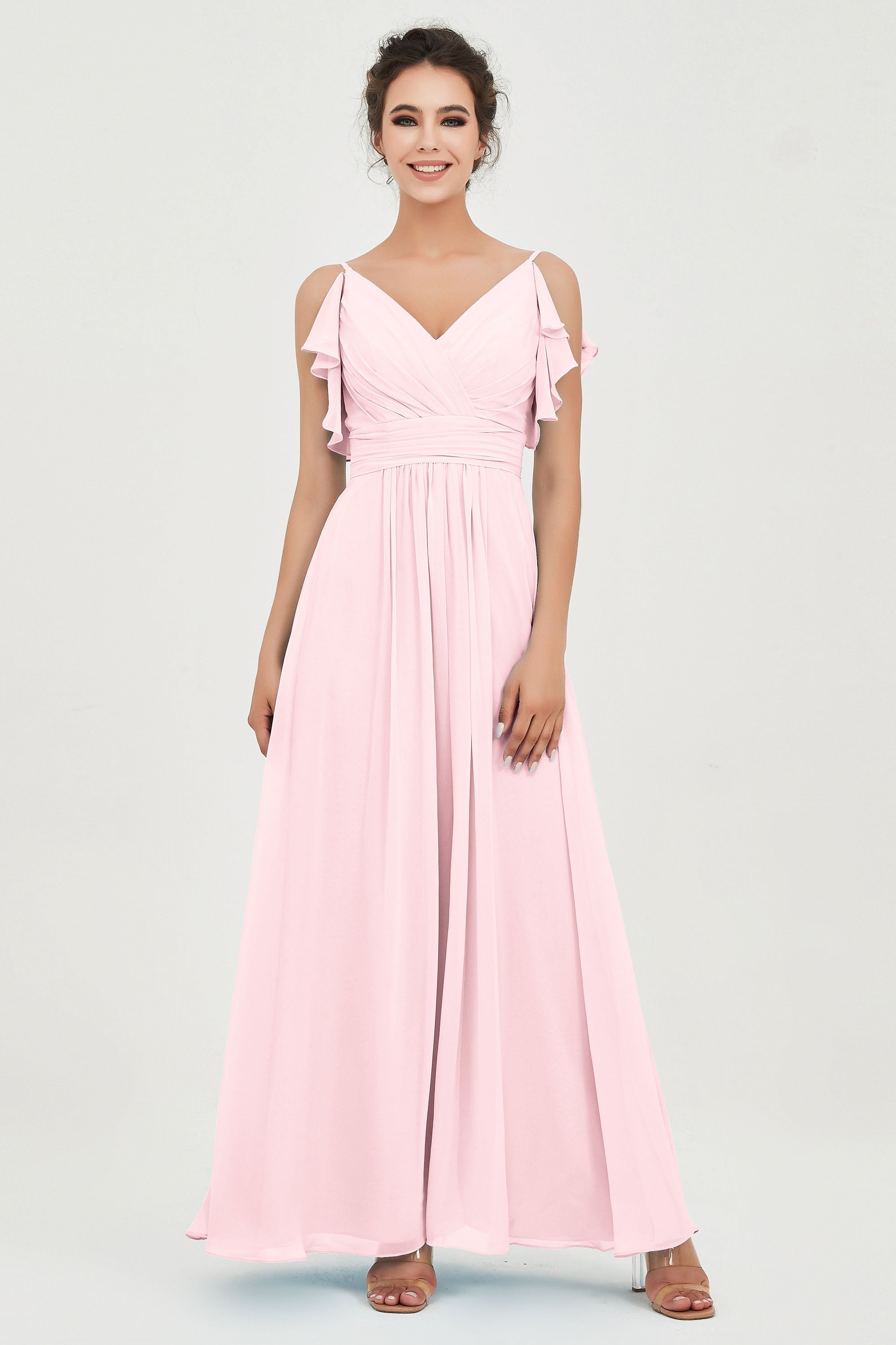Women's Chiffon Bridesmaid Dresses Ruched Formal Evening Party Gowns Ankle Length