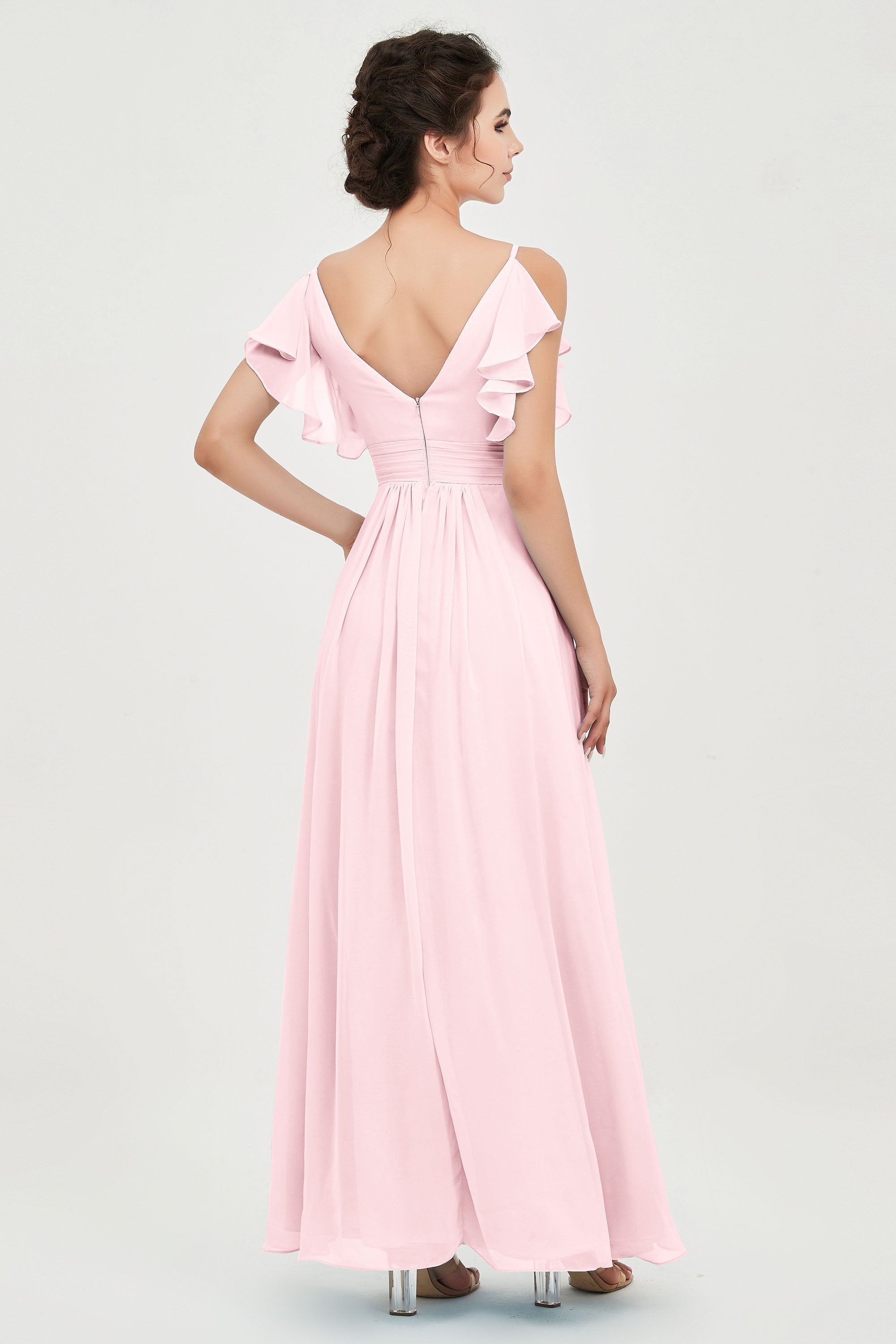 Women's Chiffon Bridesmaid Dresses Ruched Formal Evening Party Gowns Ankle Length