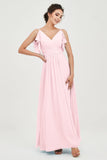 Women's Chiffon Bridesmaid Dresses Ruched Formal Evening Party Gowns Ankle Length