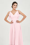 Women's Chiffon Bridesmaid Dresses Ruched Formal Evening Party Gowns Ankle Length