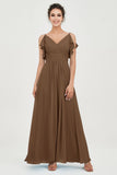 Women's Chiffon Bridesmaid Dresses Ruched Formal Evening Party Gowns Ankle Length
