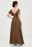 Women's Chiffon Bridesmaid Dresses Ruched Formal Evening Party Gowns Ankle Length