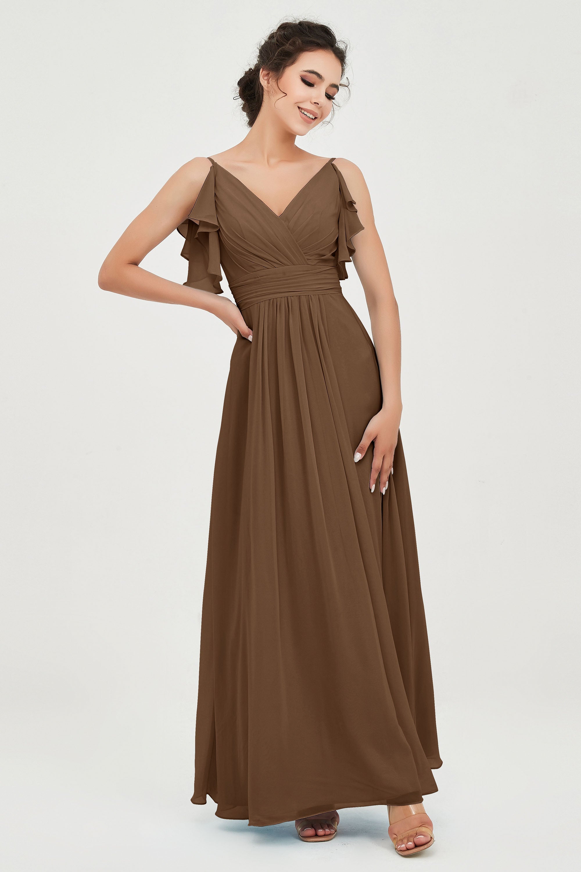 Women's Chiffon Bridesmaid Dresses Ruched Formal Evening Party Gowns Ankle Length