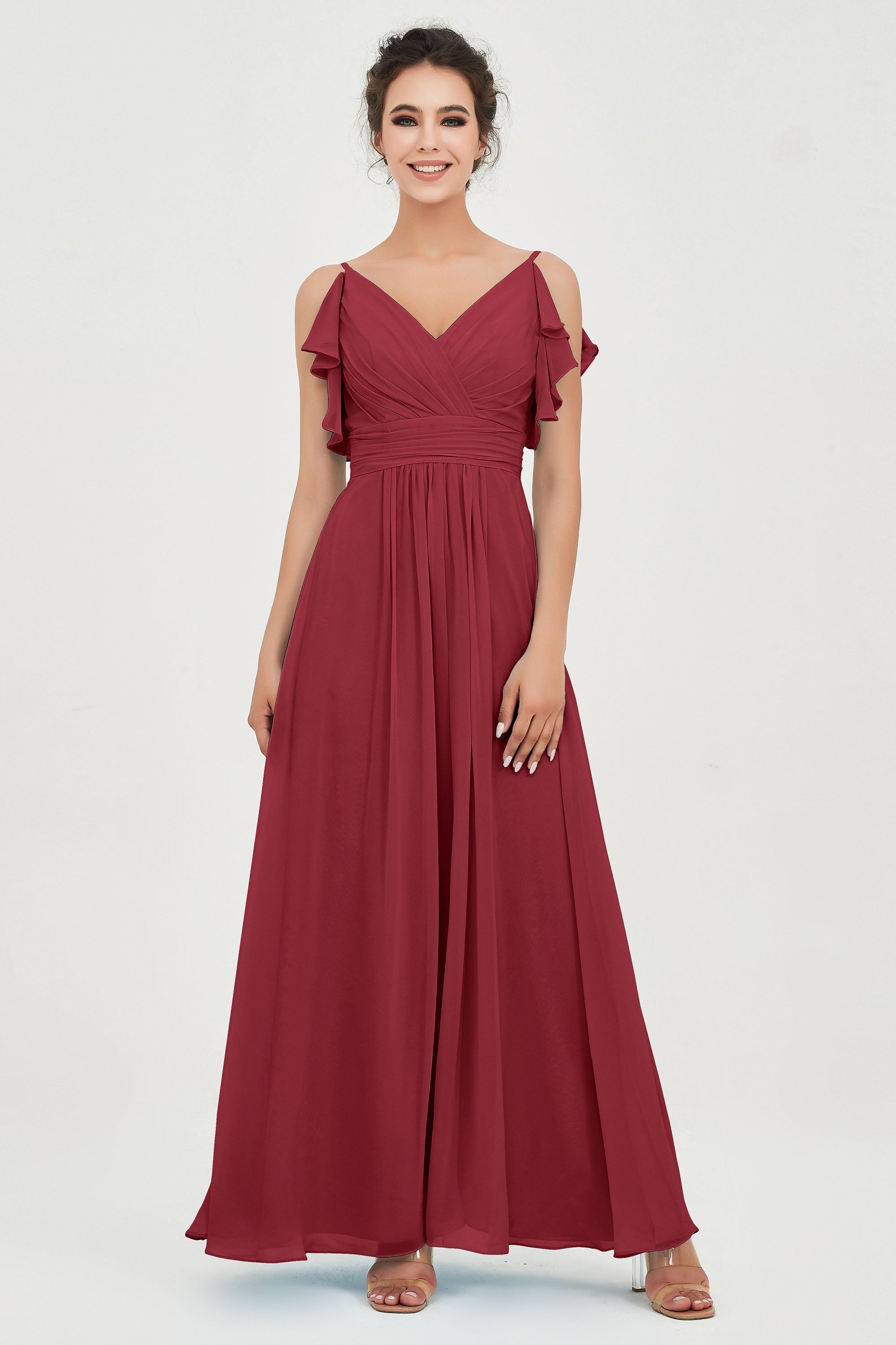 Women's Chiffon Bridesmaid Dresses Ruched Formal Evening Party Gowns Ankle Length