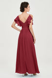 Women's Chiffon Bridesmaid Dresses Ruched Formal Evening Party Gowns Ankle Length