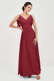 Women's Chiffon Bridesmaid Dresses Ruched Formal Evening Party Gowns Ankle Length