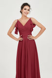 Women's Chiffon Bridesmaid Dresses Ruched Formal Evening Party Gowns Ankle Length