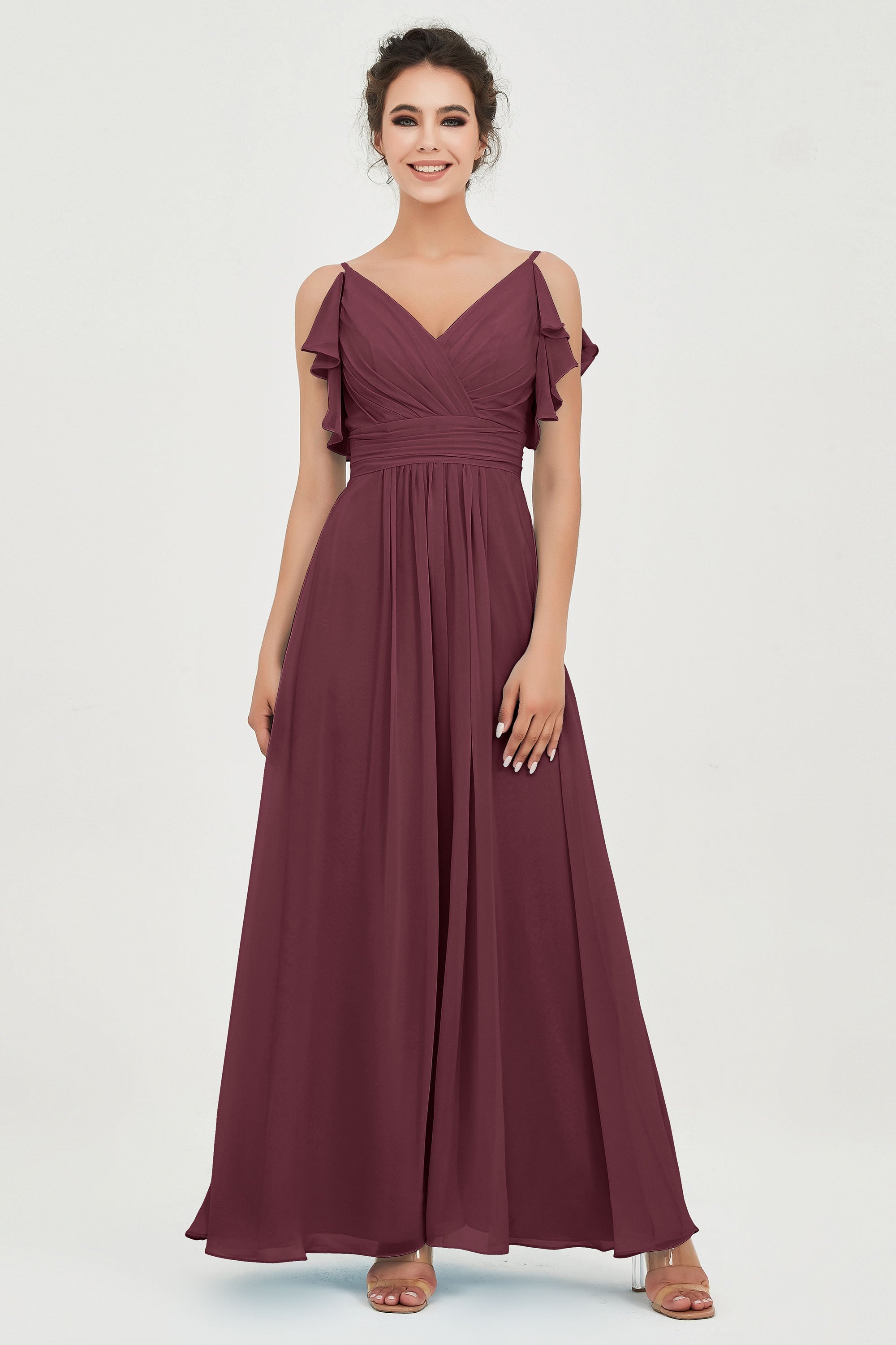 Women's Chiffon Bridesmaid Dresses Ruched Formal Evening Party Gowns Ankle Length
