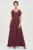 Women's Chiffon Bridesmaid Dresses Ruched Formal Evening Party Gowns Ankle Length