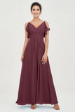 Women's Chiffon Bridesmaid Dresses Ruched Formal Evening Party Gowns Ankle Length