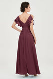 Women's Chiffon Bridesmaid Dresses Ruched Formal Evening Party Gowns Ankle Length