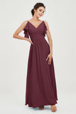 Women's Chiffon Bridesmaid Dresses Ruched Formal Evening Party Gowns Ankle Length