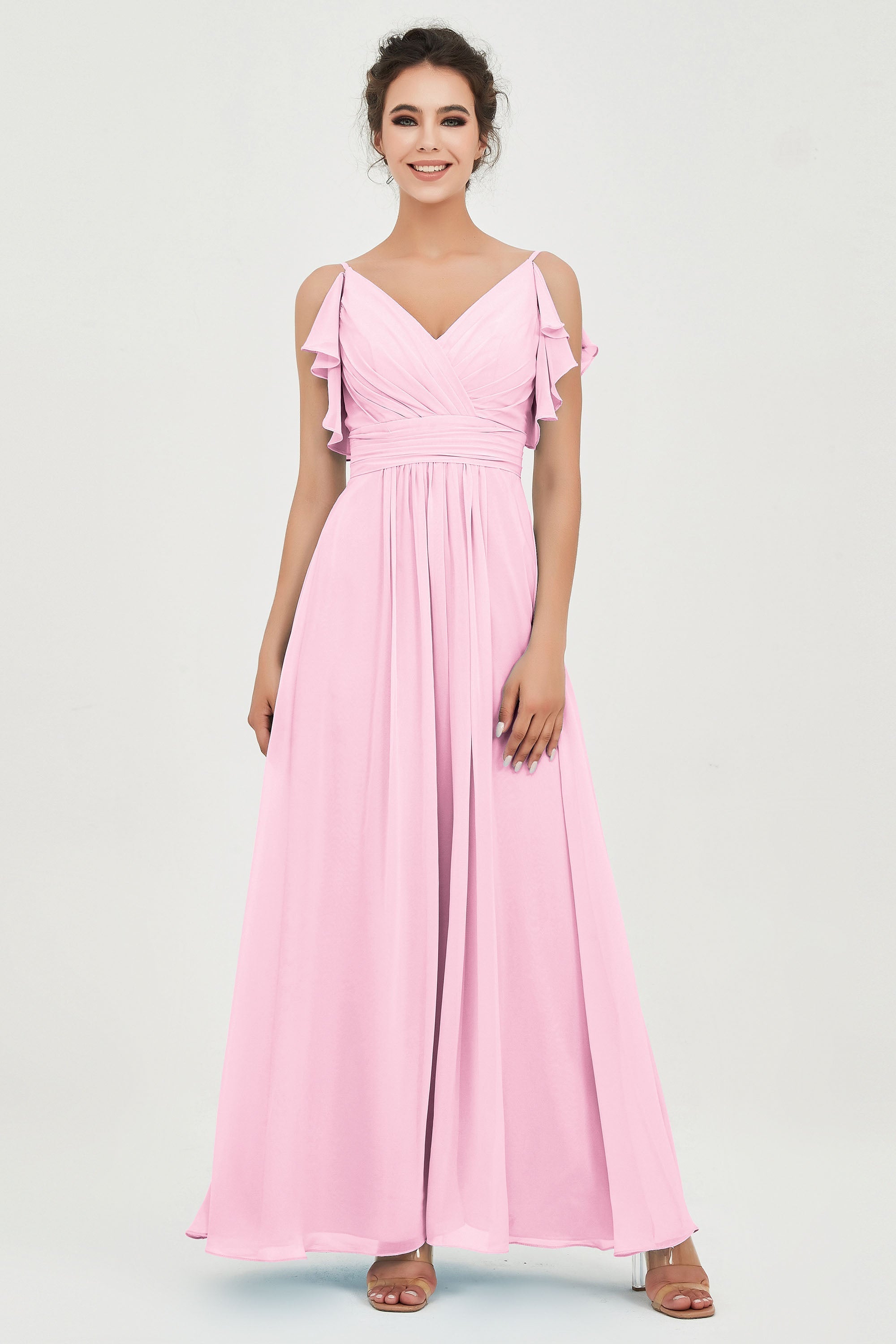 Women's Chiffon Bridesmaid Dresses Ruched Formal Evening Party Gowns Ankle Length