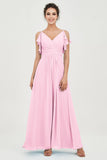Women's Chiffon Bridesmaid Dresses Ruched Formal Evening Party Gowns Ankle Length