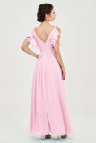 Women's Chiffon Bridesmaid Dresses Ruched Formal Evening Party Gowns Ankle Length