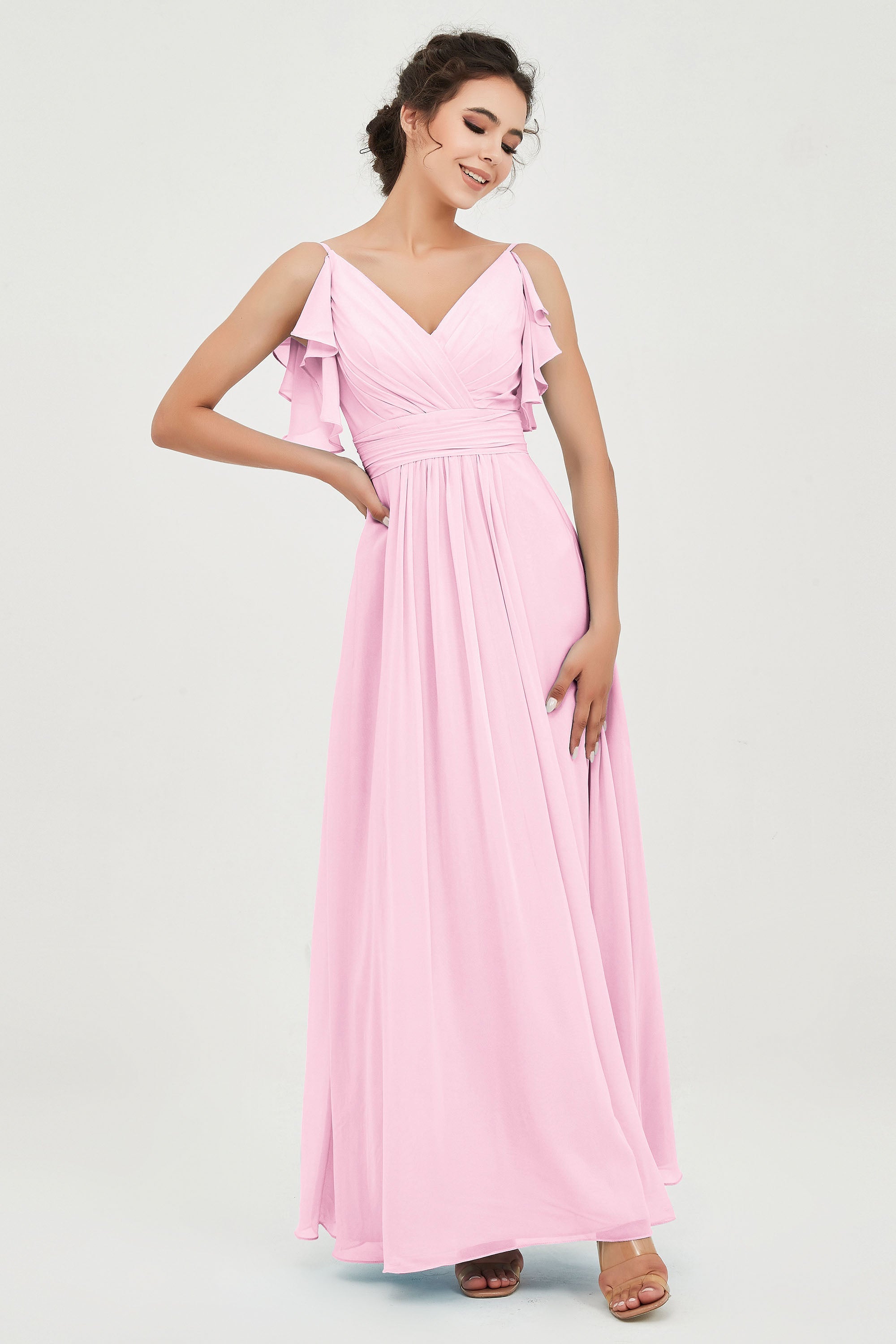 Women's Chiffon Bridesmaid Dresses Ruched Formal Evening Party Gowns Ankle Length