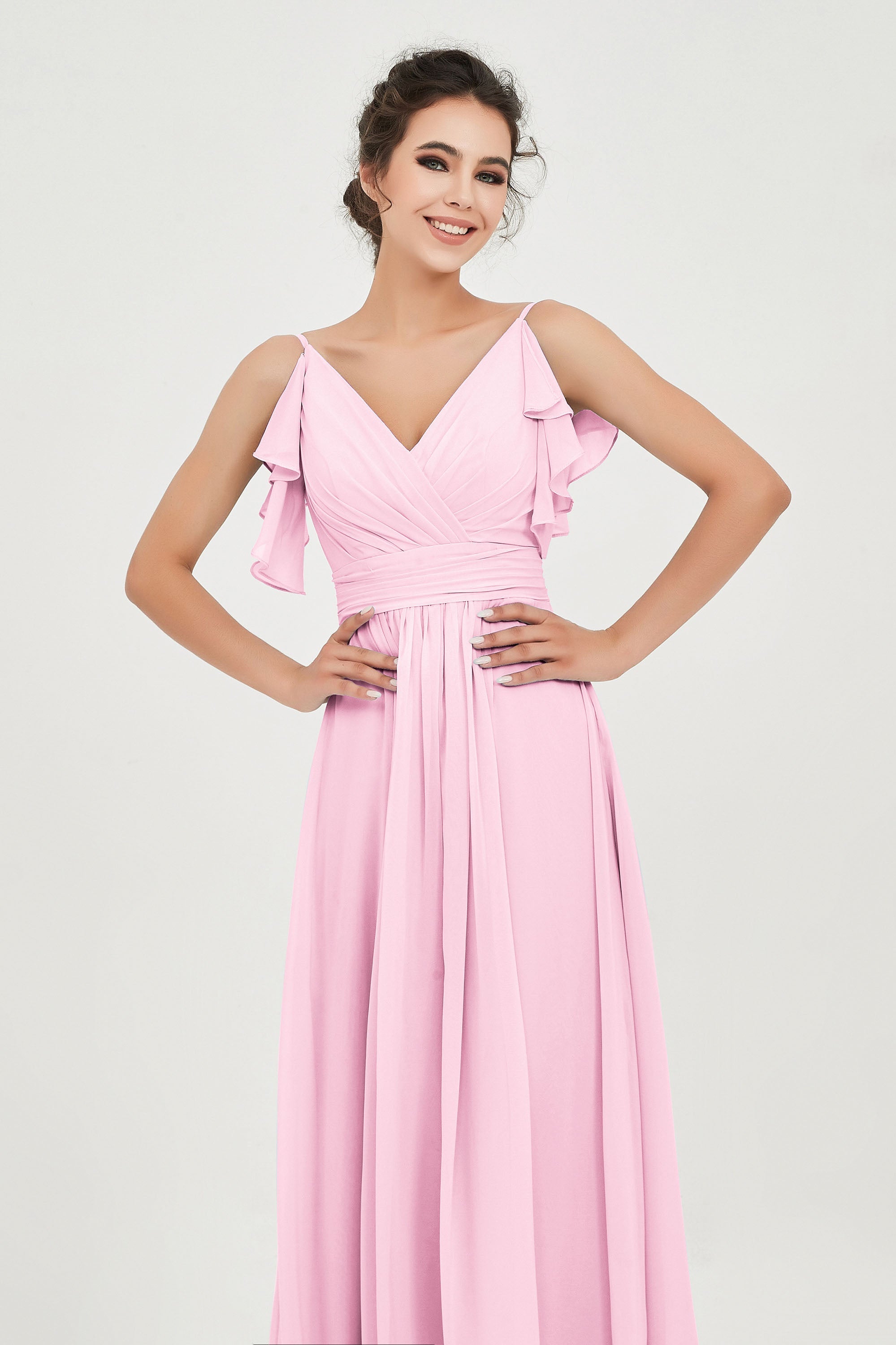 Women's Chiffon Bridesmaid Dresses Ruched Formal Evening Party Gowns Ankle Length