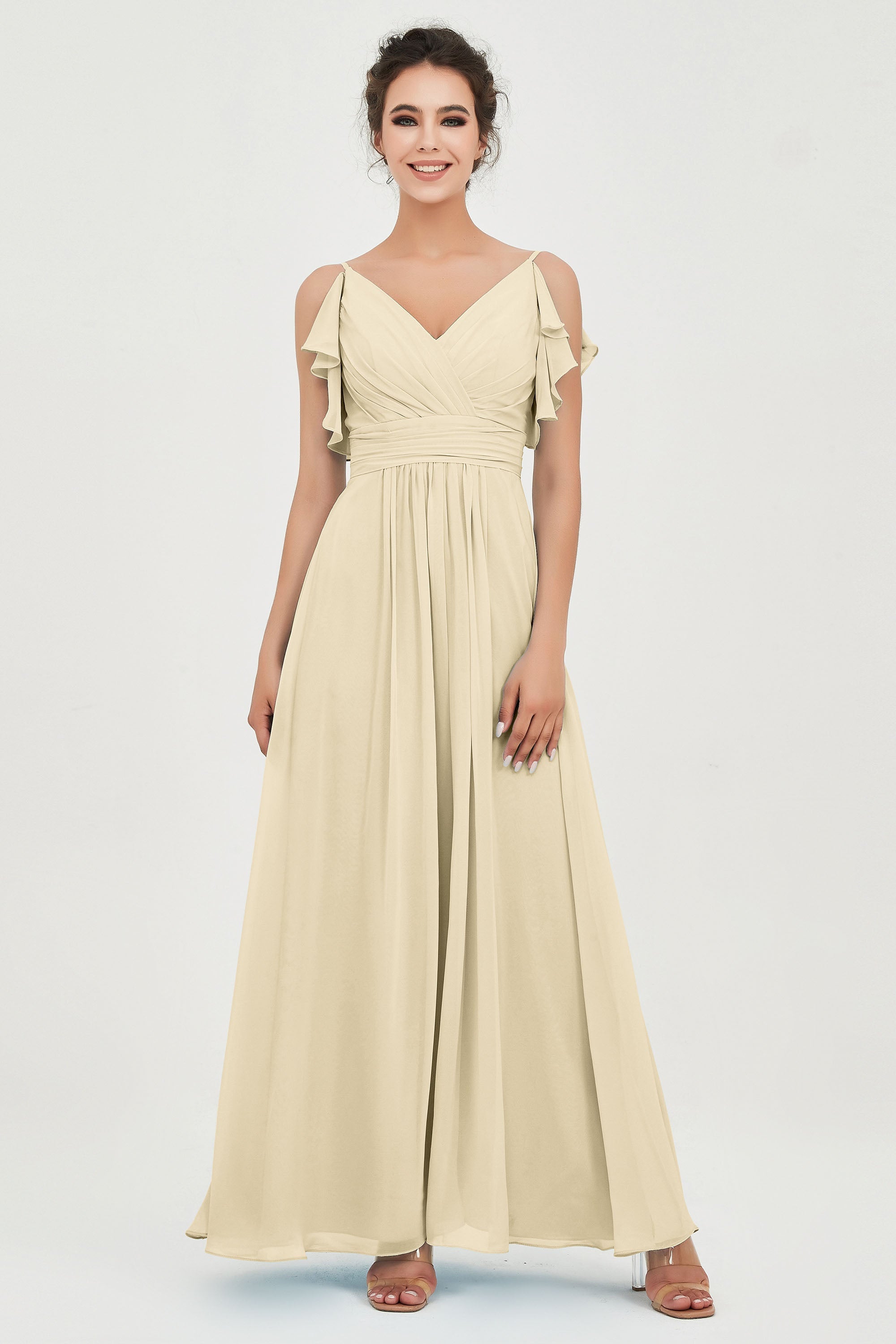 Women's Chiffon Bridesmaid Dresses Ruched Formal Evening Party Gowns Ankle Length