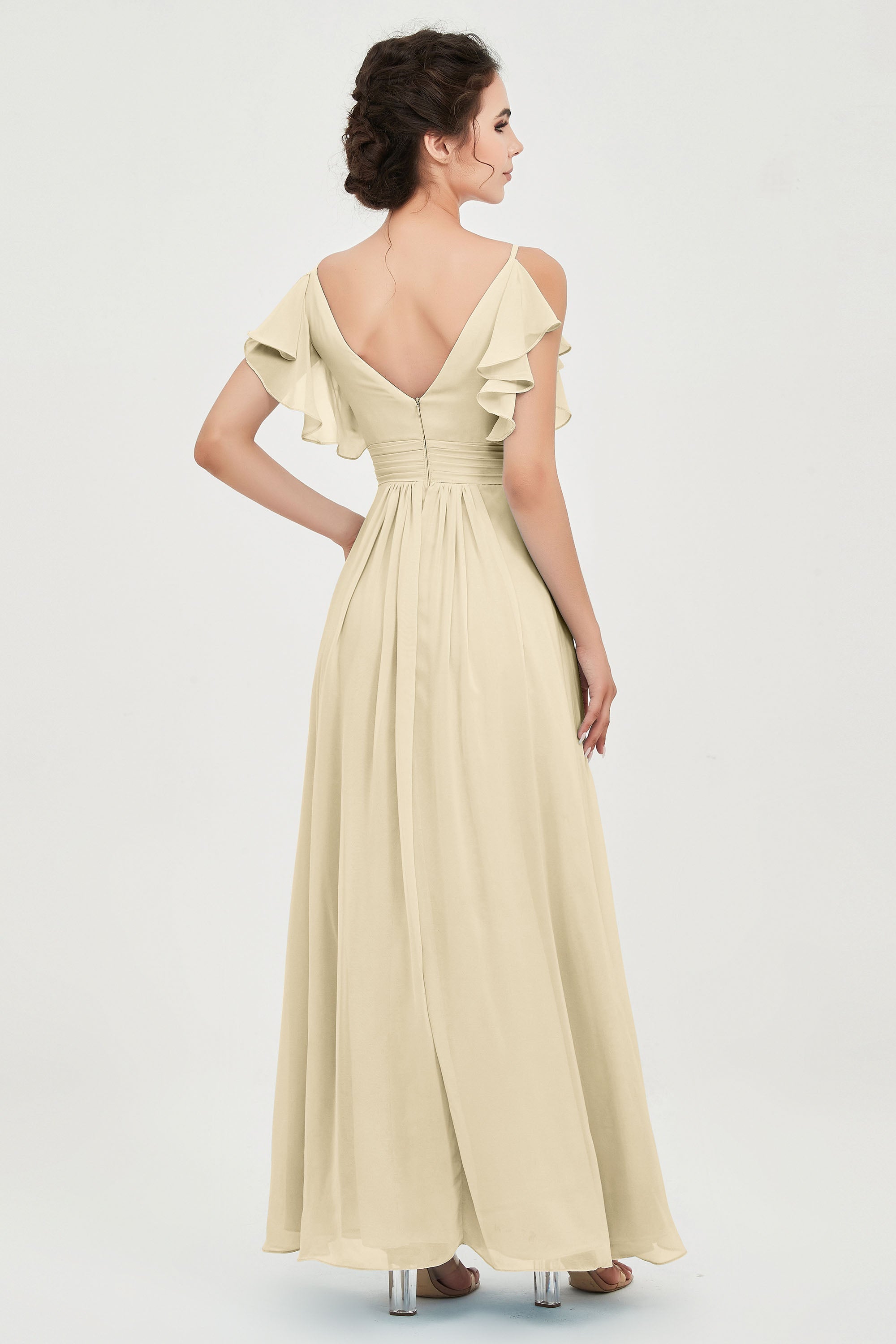 Women's Chiffon Bridesmaid Dresses Ruched Formal Evening Party Gowns Ankle Length