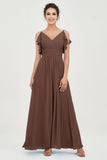 Women's Chiffon Bridesmaid Dresses Ruched Formal Evening Party Gowns Ankle Length
