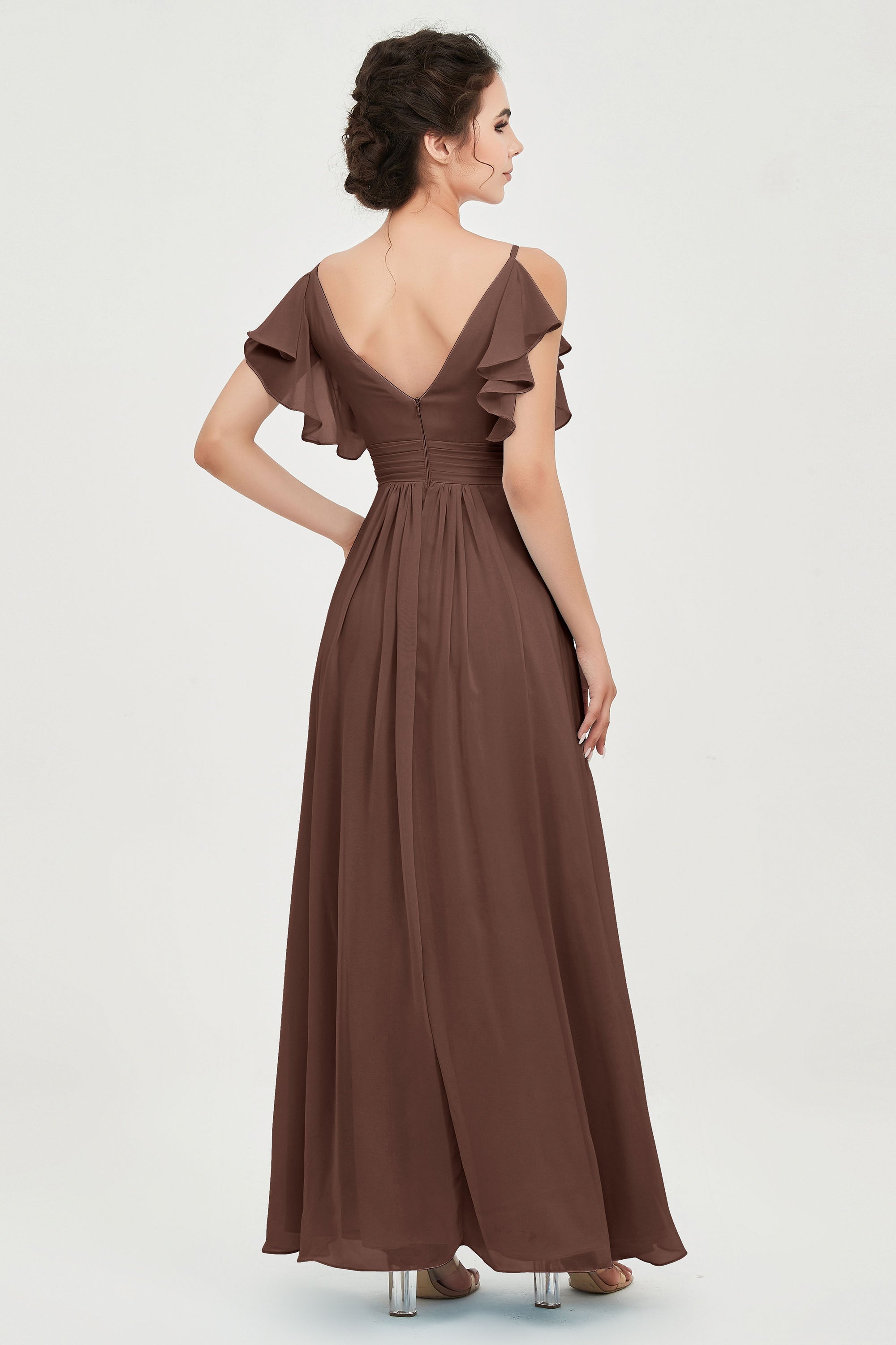 Women's Chiffon Bridesmaid Dresses Ruched Formal Evening Party Gowns Ankle Length