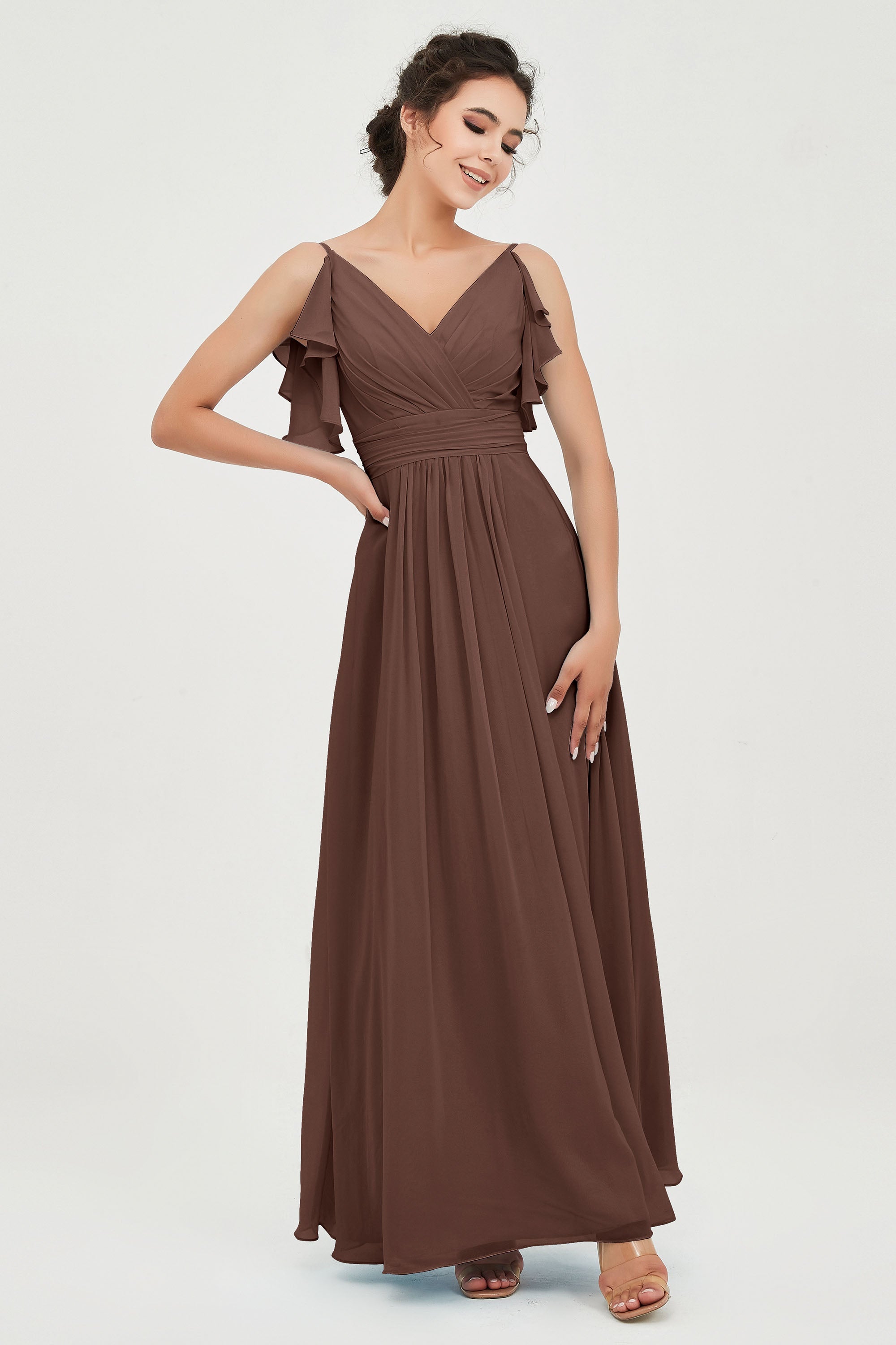 Women's Chiffon Bridesmaid Dresses Ruched Formal Evening Party Gowns Ankle Length