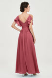 Women's Chiffon Bridesmaid Dresses Ruched Formal Evening Party Gowns Ankle Length