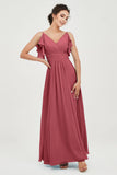 Women's Chiffon Bridesmaid Dresses Ruched Formal Evening Party Gowns Ankle Length