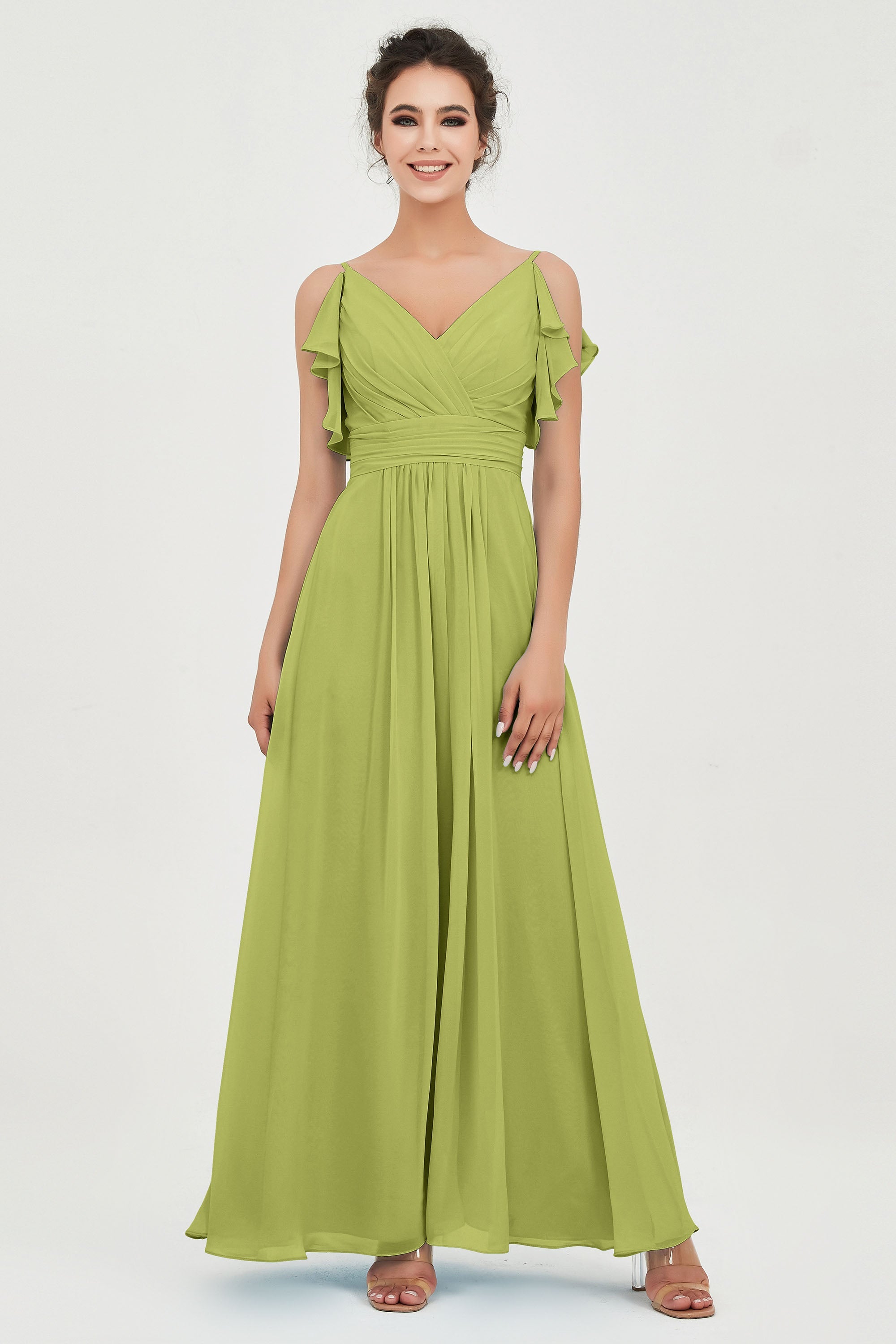 Women's Chiffon Bridesmaid Dresses Ruched Formal Evening Party Gowns Ankle Length