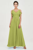 Women's Chiffon Bridesmaid Dresses Ruched Formal Evening Party Gowns Ankle Length