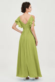 Women's Chiffon Bridesmaid Dresses Ruched Formal Evening Party Gowns Ankle Length