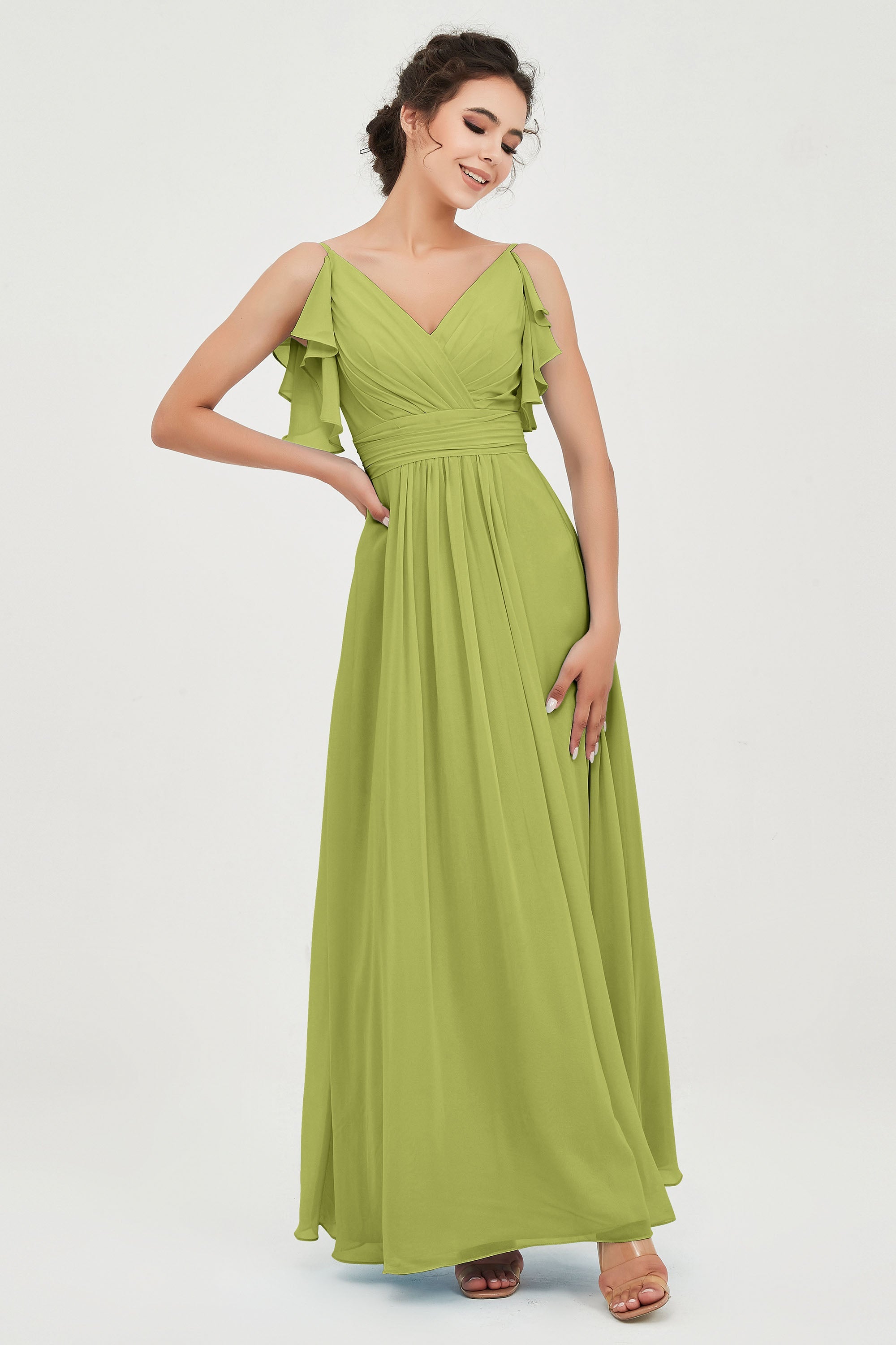 Women's Chiffon Bridesmaid Dresses Ruched Formal Evening Party Gowns Ankle Length