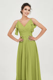 Women's Chiffon Bridesmaid Dresses Ruched Formal Evening Party Gowns Ankle Length