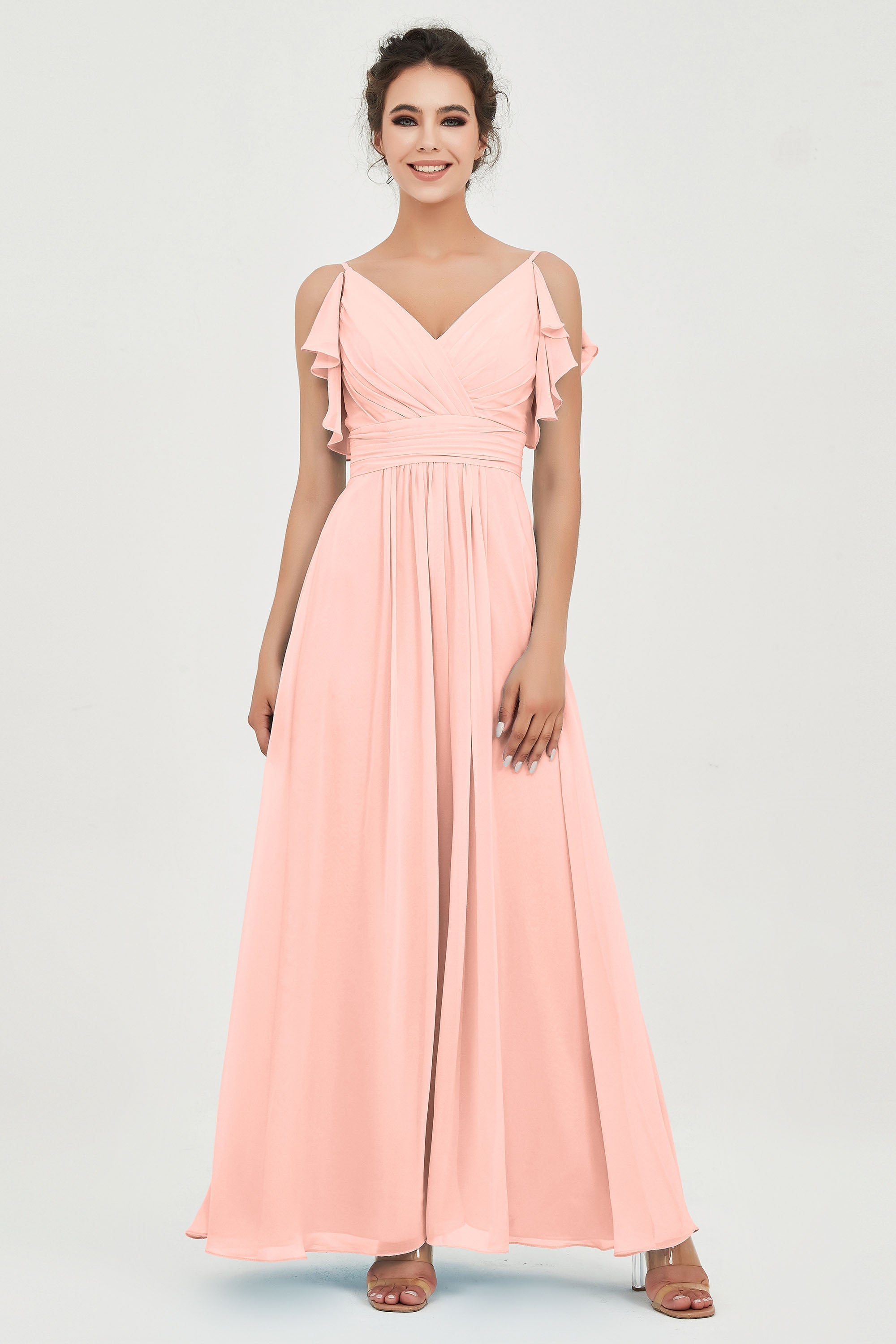 Women's Chiffon Bridesmaid Dresses Ruched Formal Evening Party Gowns Ankle Length
