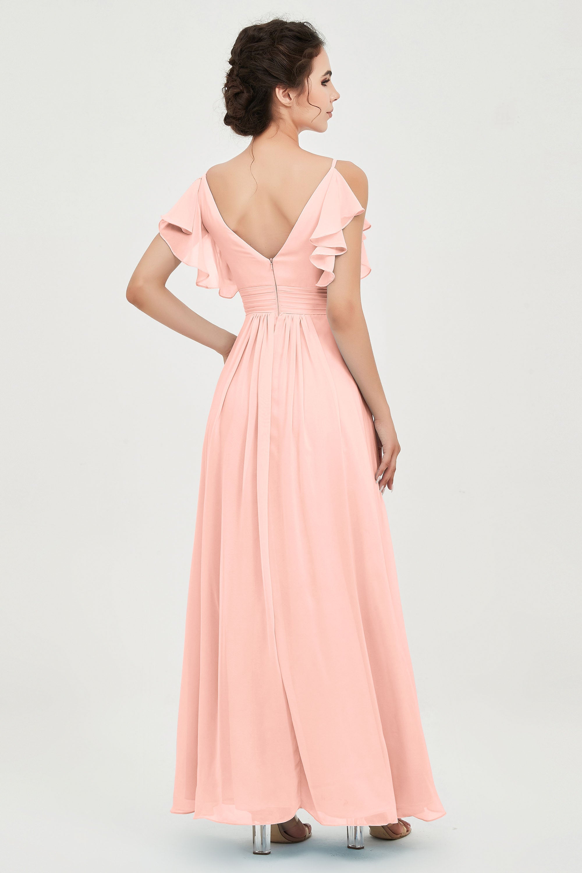 Women's Chiffon Bridesmaid Dresses Ruched Formal Evening Party Gowns Ankle Length