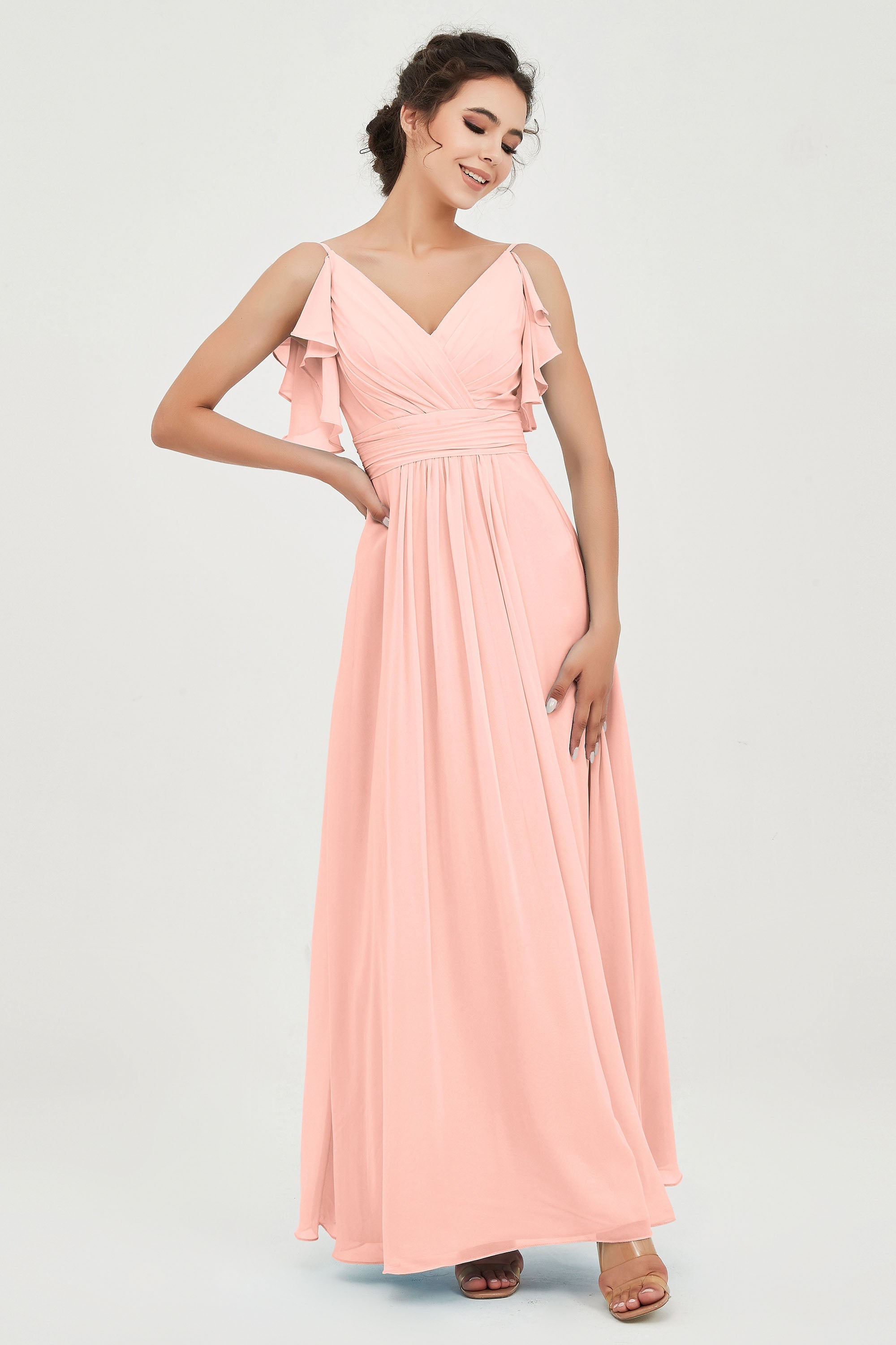 Women's Chiffon Bridesmaid Dresses Ruched Formal Evening Party Gowns Ankle Length