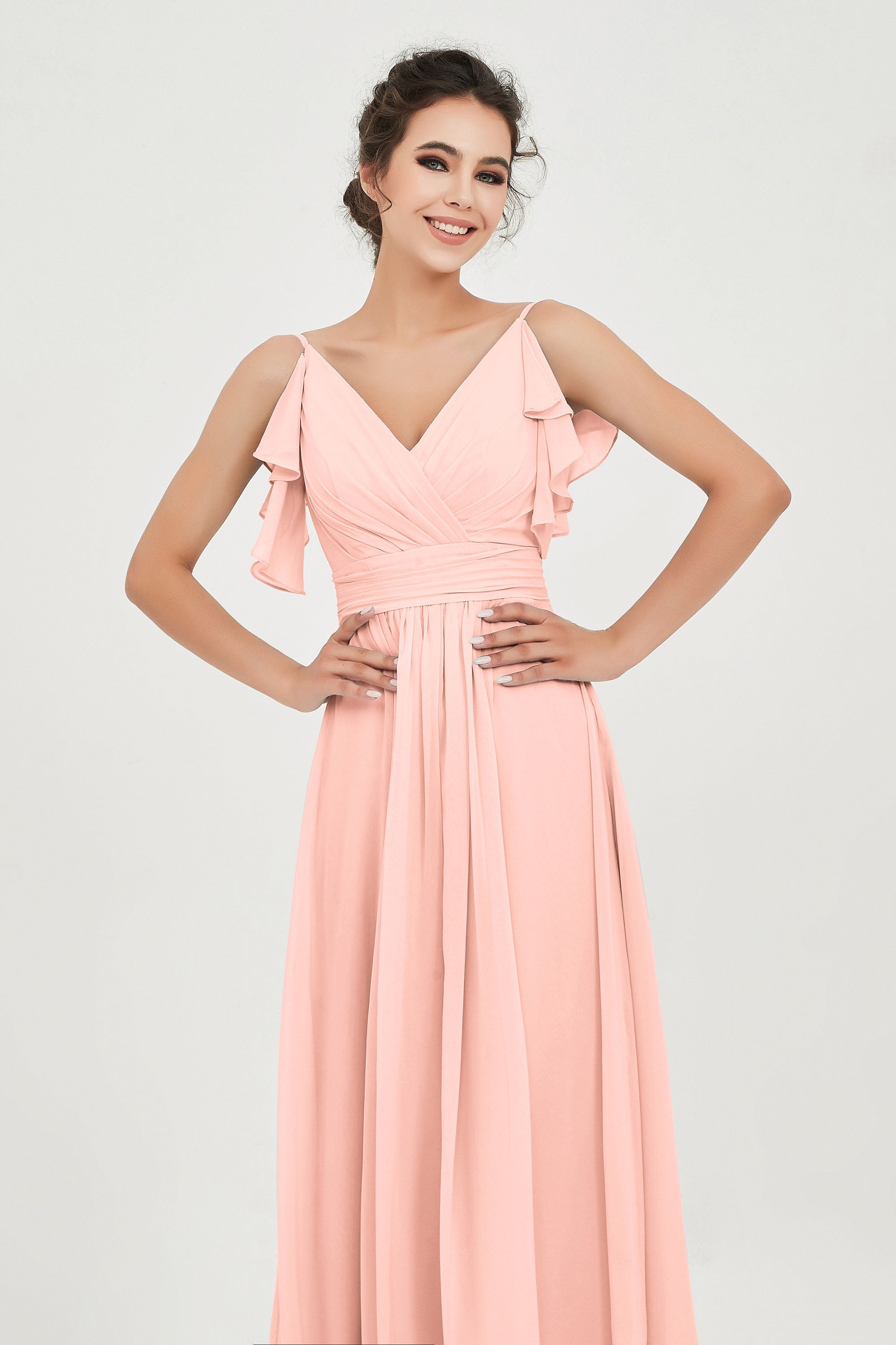 Women's Chiffon Bridesmaid Dresses Ruched Formal Evening Party Gowns Ankle Length